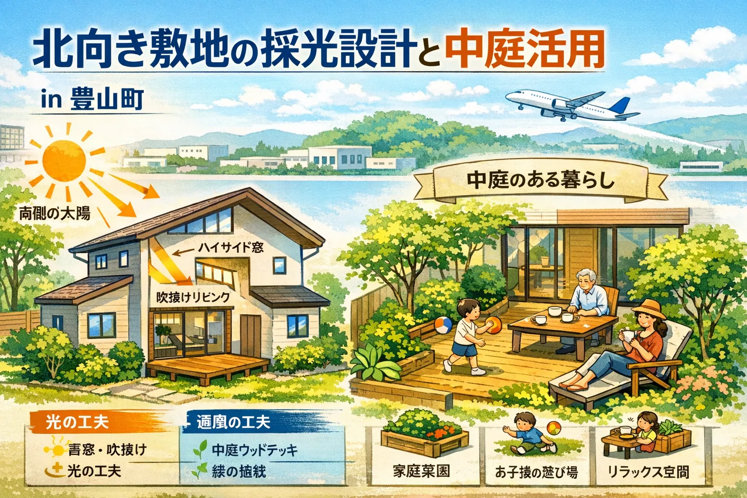 豊山町北向き敷地の採光設計と中庭活用