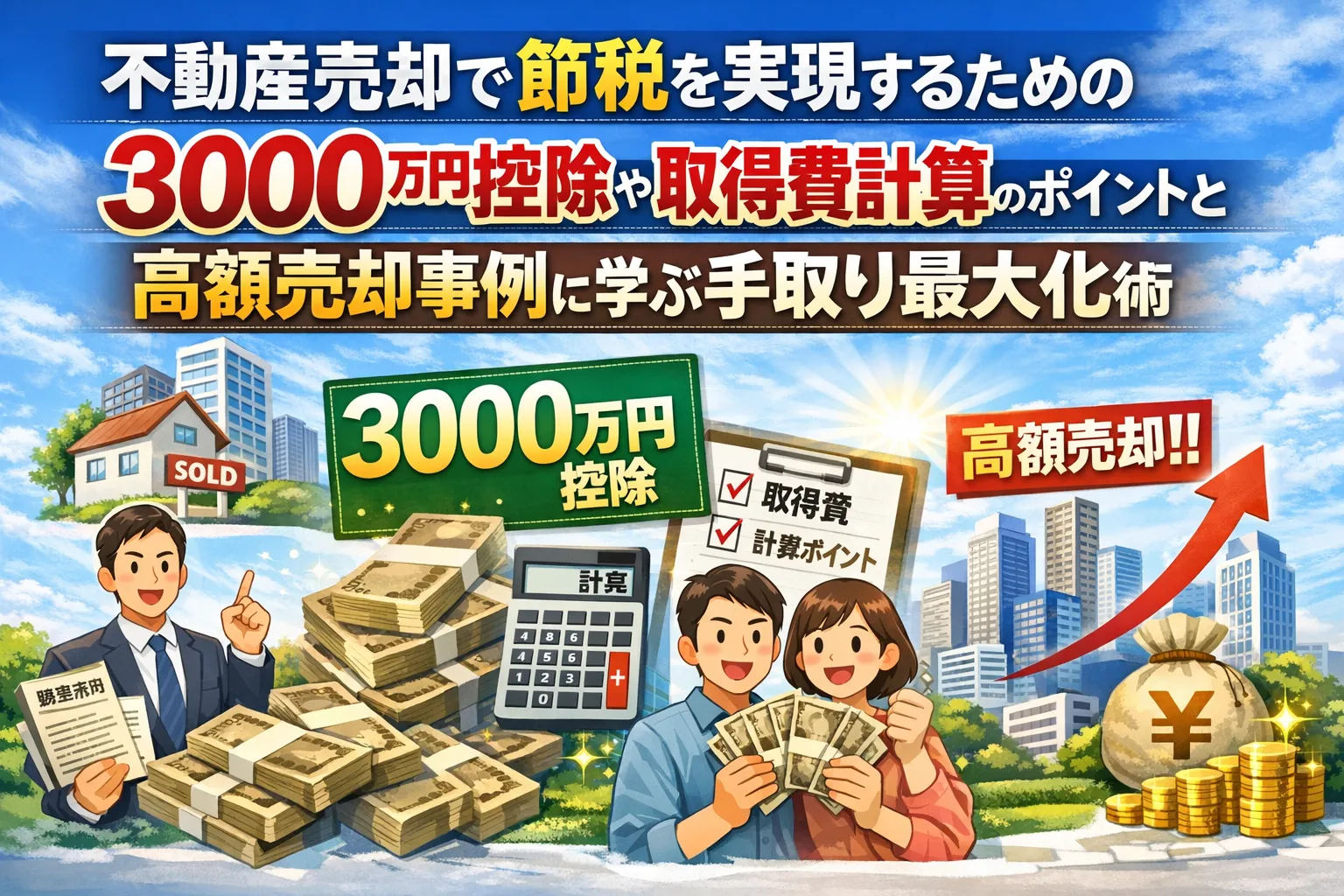不動産売却で節税を実現するための3000万円控除や取得費計算のポイントと高額売却事例に学ぶ手取り最大化術