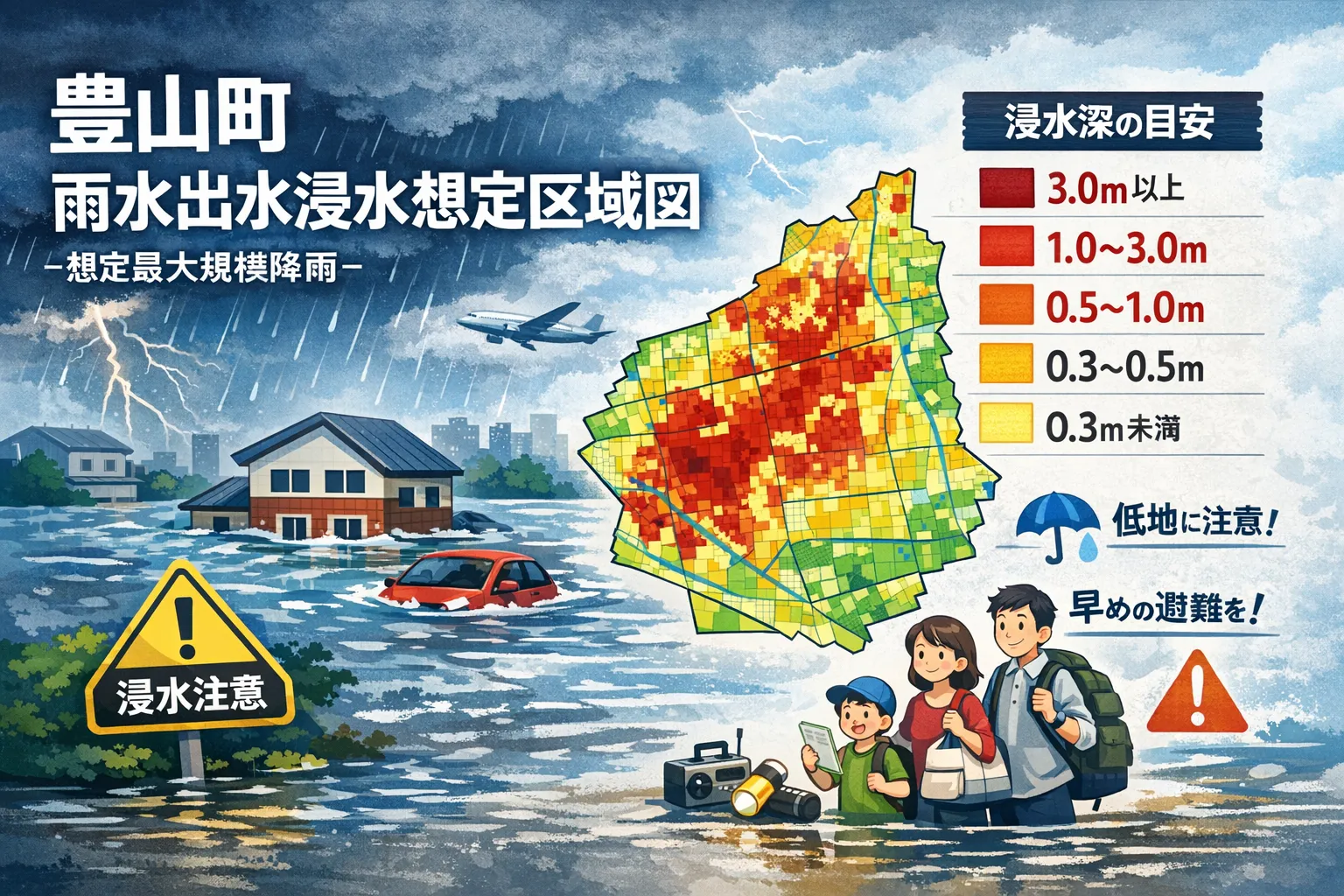 豊山町の「雨水出水浸水想定区域図（想定最大規模降雨）」を読み解く